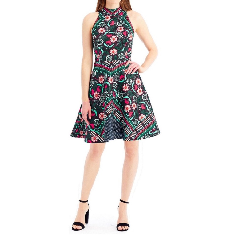 Nicole Miller Mock Neck Jacquard Fit & Flare Dress - Picture 4 of 7